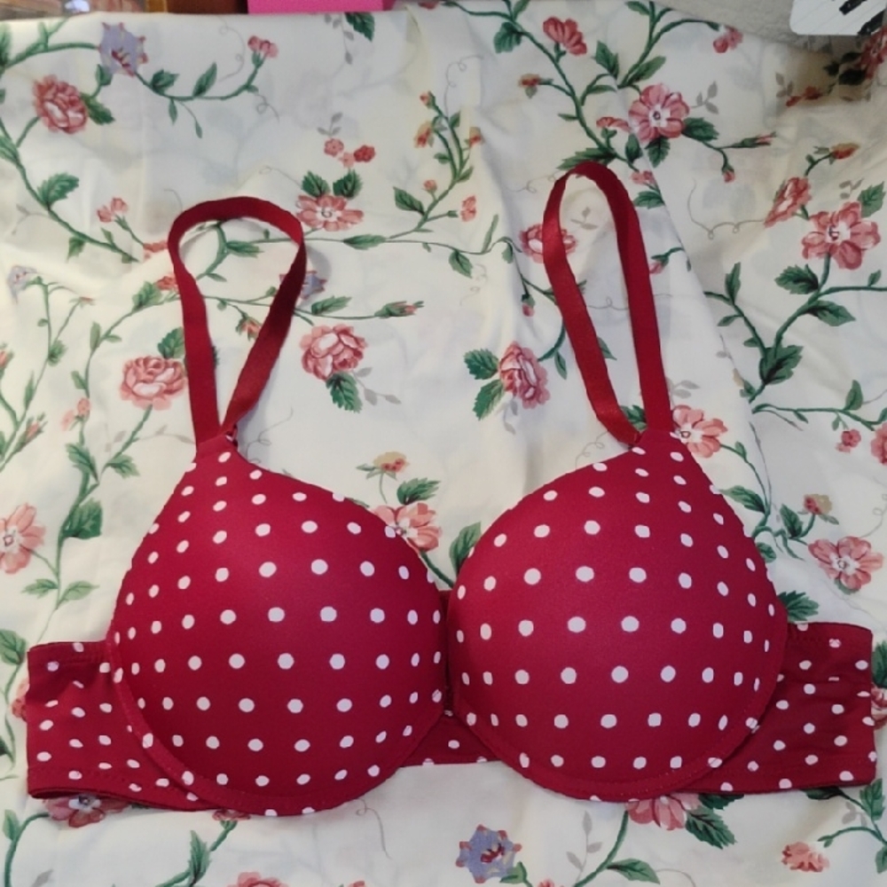 Vibrant Red Polka Dot Bra 36B